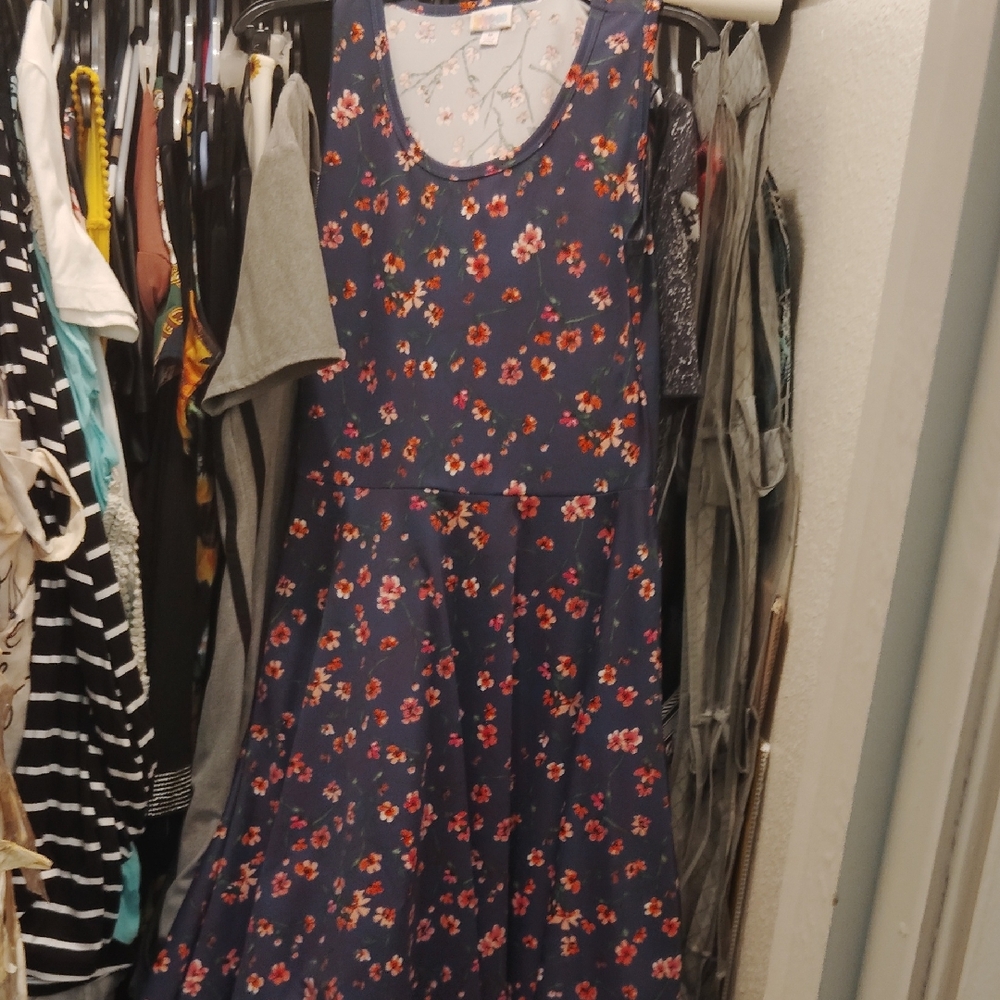 LuLaRoe Floral Maxi Dress - Navy and Red